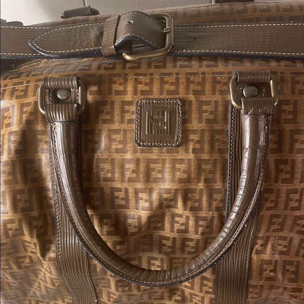 Fendi Zucca 48h Boston Brown Duffel Travel Bag with Monogram Design Unisex As Is - Picture 2 of 13